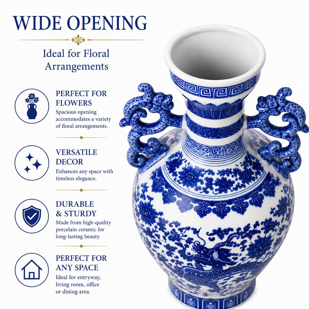 Amazon.com: Festcool Blue and White Dragon Porcelain Vase : Home