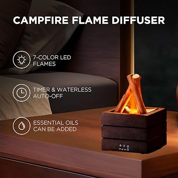 Campfire Aroma Diffuser 280ml Vintage Stove 3D LED Flame Effect