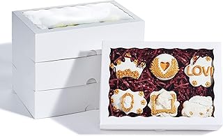 JCXPACK 25PCS 10 x 7 x 2.5 inches Professional White Cookies Boxes, Strawberries Boxes, Elegant White Fancy Paper Boxes with Transparent Display Window