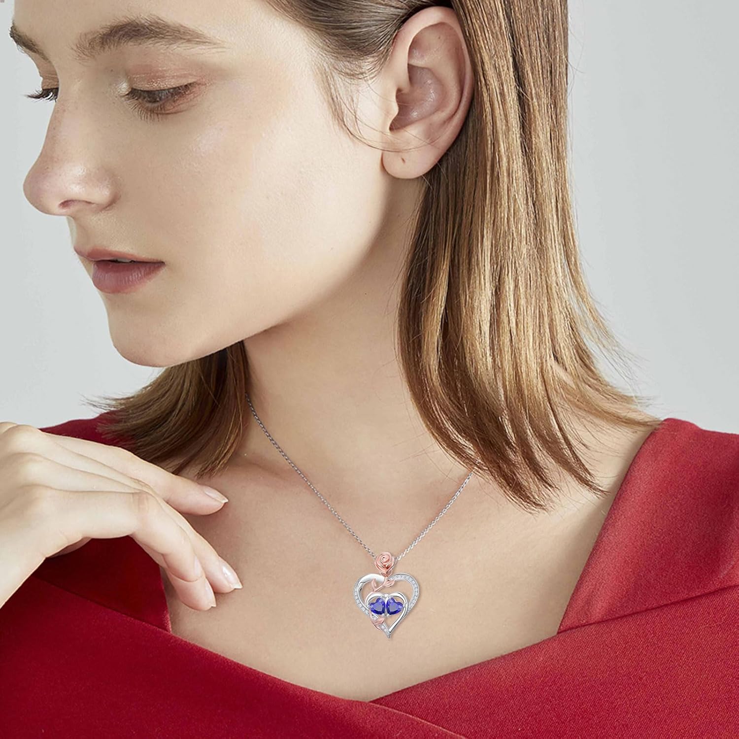 Rose Flower Heart Pendant for Women Birthday Gifts 18k Gold Plated Mother Daughter Necklace with 12 Months Birthstone Christmas Valentines Day Gifts for Her Mom Anniversarry Jewelry for Mom Wife Girlfriend - Image 6