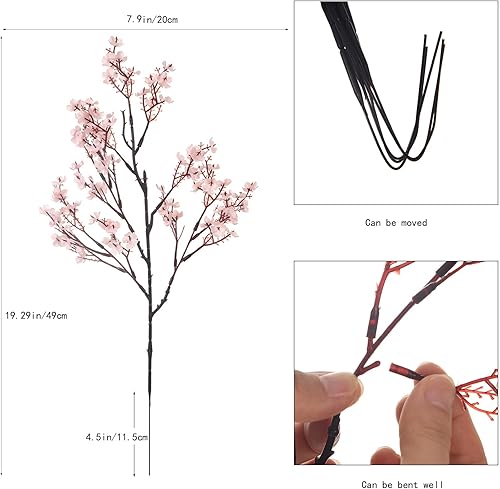 Miniatura 7 de LUSHIDI 6 flores artificiales de aliento de bebé, seda falsa de tacto real, ramos florales, decoración de boda, fiesta (rosa intenso)
