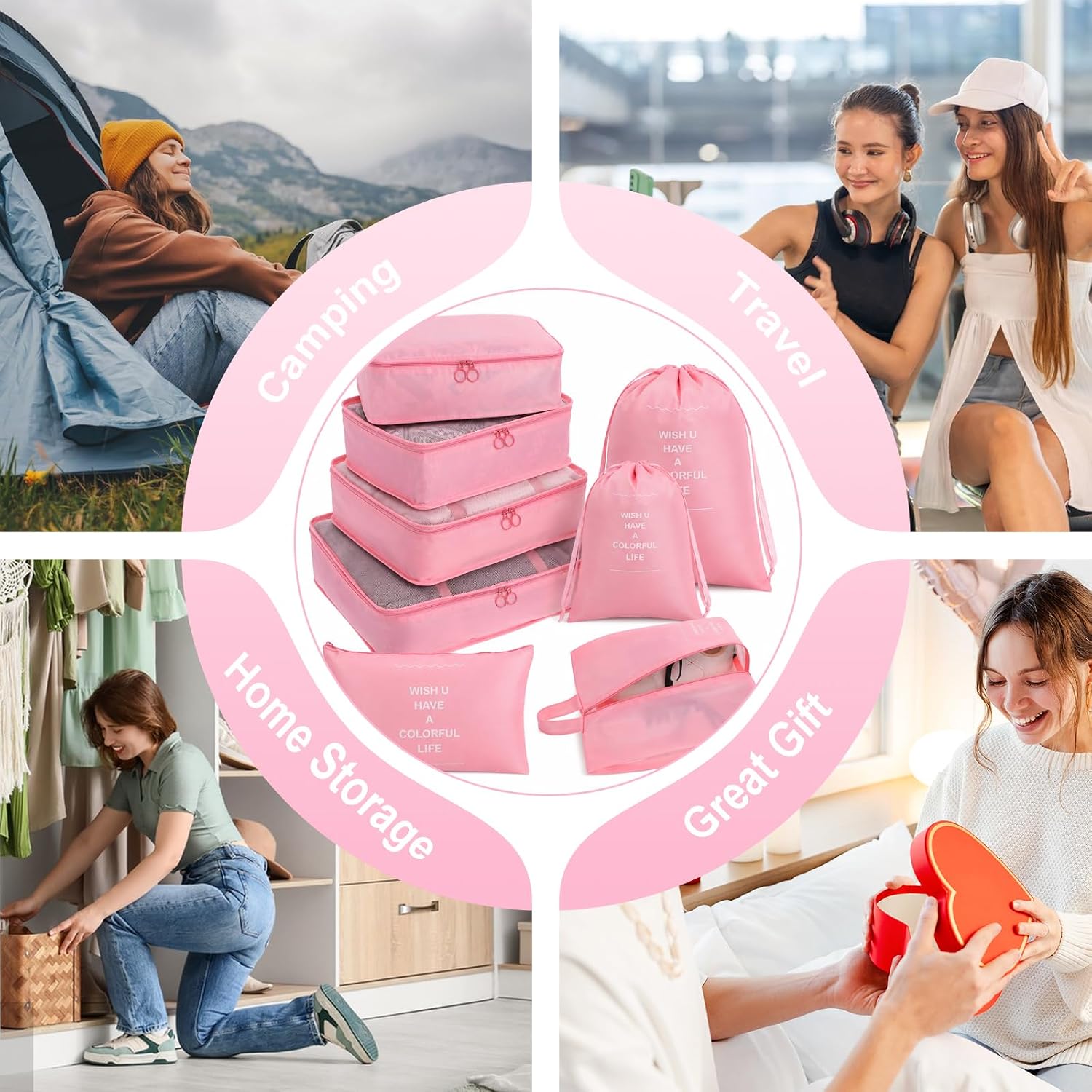 24 Pcs Packing Cubes for Travel, Large Packing Cube Set with Mesh Bags for Suitcases, Luggage Organizer Foldable Storage for Vacation Cruise (Multicolor)