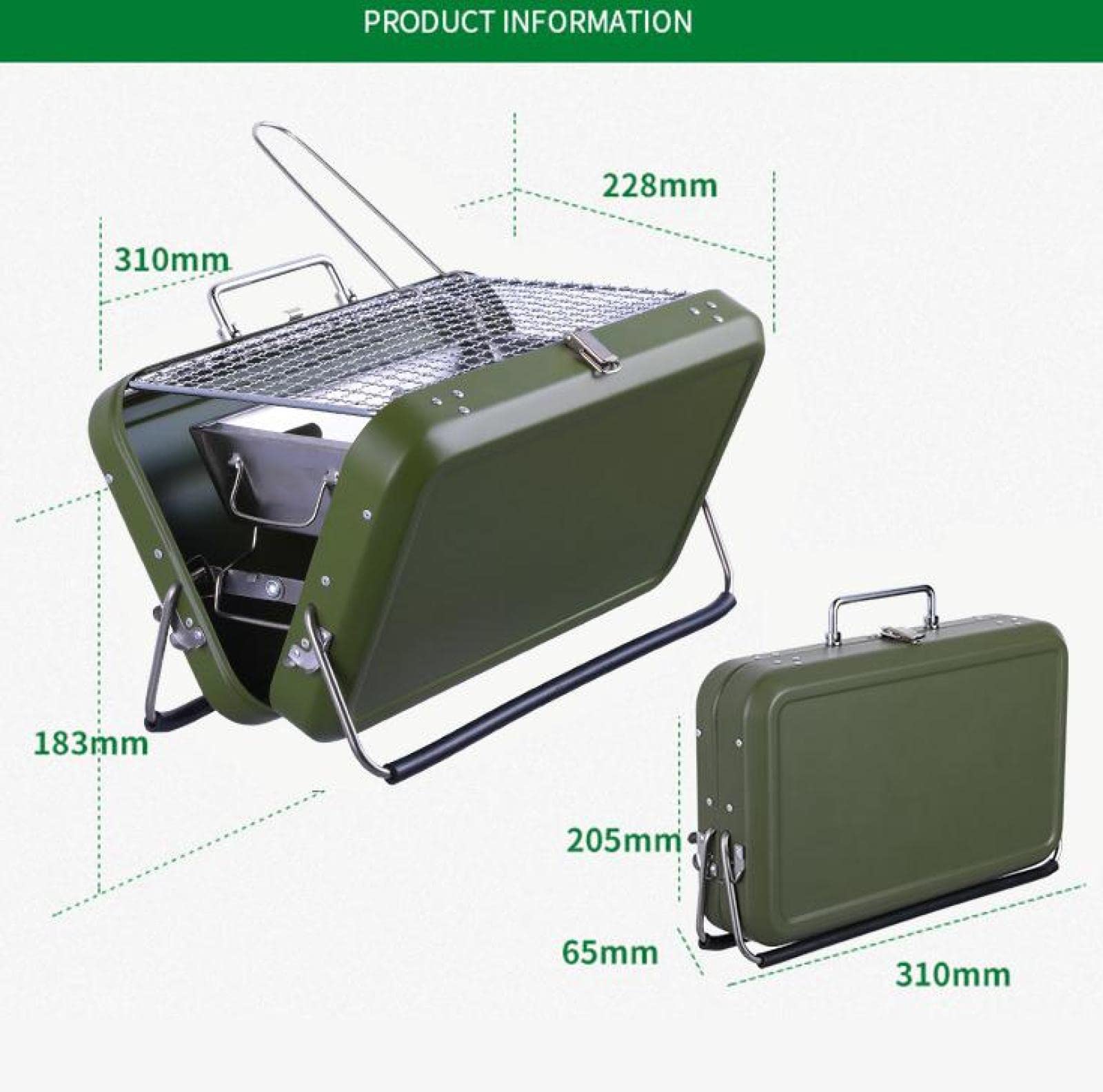 Griglia per Barbecue Portatile a Carbone Griglia per Notebook Pieghevole Cucina All'aperto Cortile Picnic Campeggio Acciaio Inossidabile (BLACK