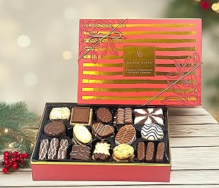 Belgian Chocolate Gift, European Belgian Chocolate covered Cookies Luxury Assortment of Cookies, Gourmet Snack Food Box/Basket in Keepsake Gift Box