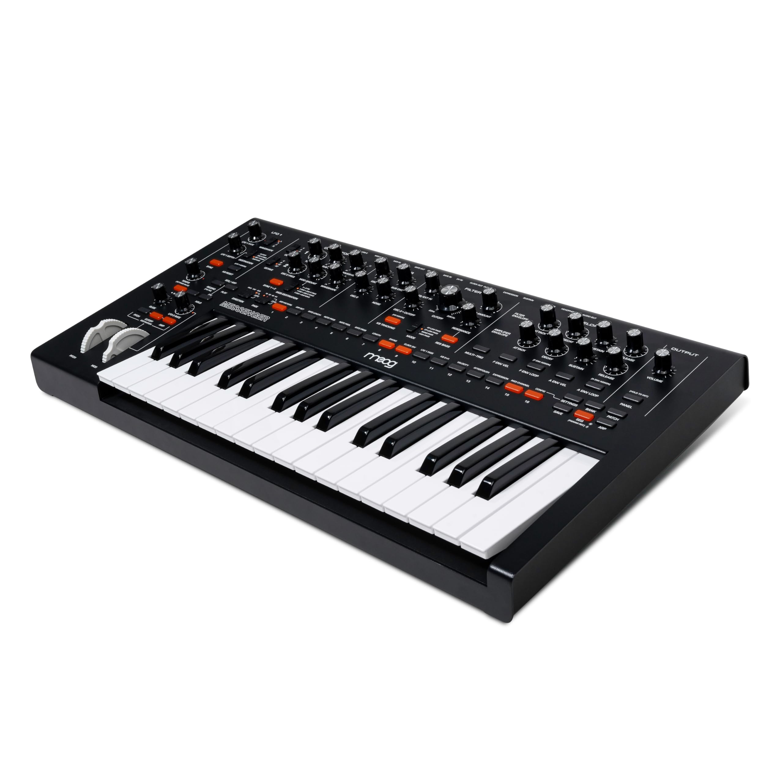 MOOG Messenger - Synthétiseur Monophonique Analogique Nouvelle Génération avec Clavier 32 Touches, Séquenceur 64 Pas, 256 Préréglages et Compensation RES BASS