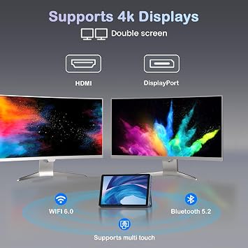Mini PC N150 (up to 3.6GHz) Micro Desktop Computer 12GB DDR5 RAM M.2 SSD Mini PC with 8 Inch Touch Screen Win11Pro 4K Dual Display WiFi 6 BT 5.2 12 Ports (N150-12GB+256GB)