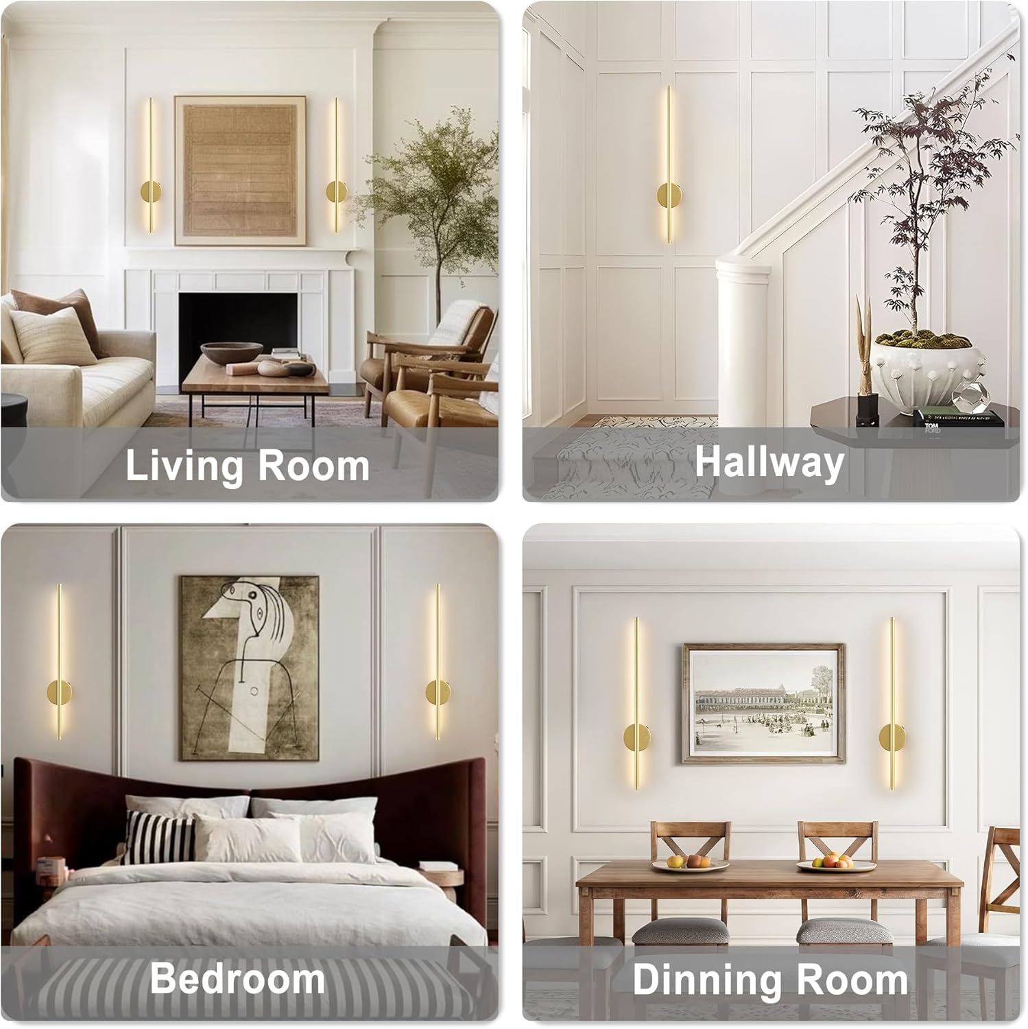 Lámpara de Pared LED Recargable Sin Conexión Eléctrica 100CM Largo Luz de Pared Detector de Movimiento Inalámbrico Luz de Pared Lámpara de Salón Regulable Mando a Distancia Luces,Oro,60CM