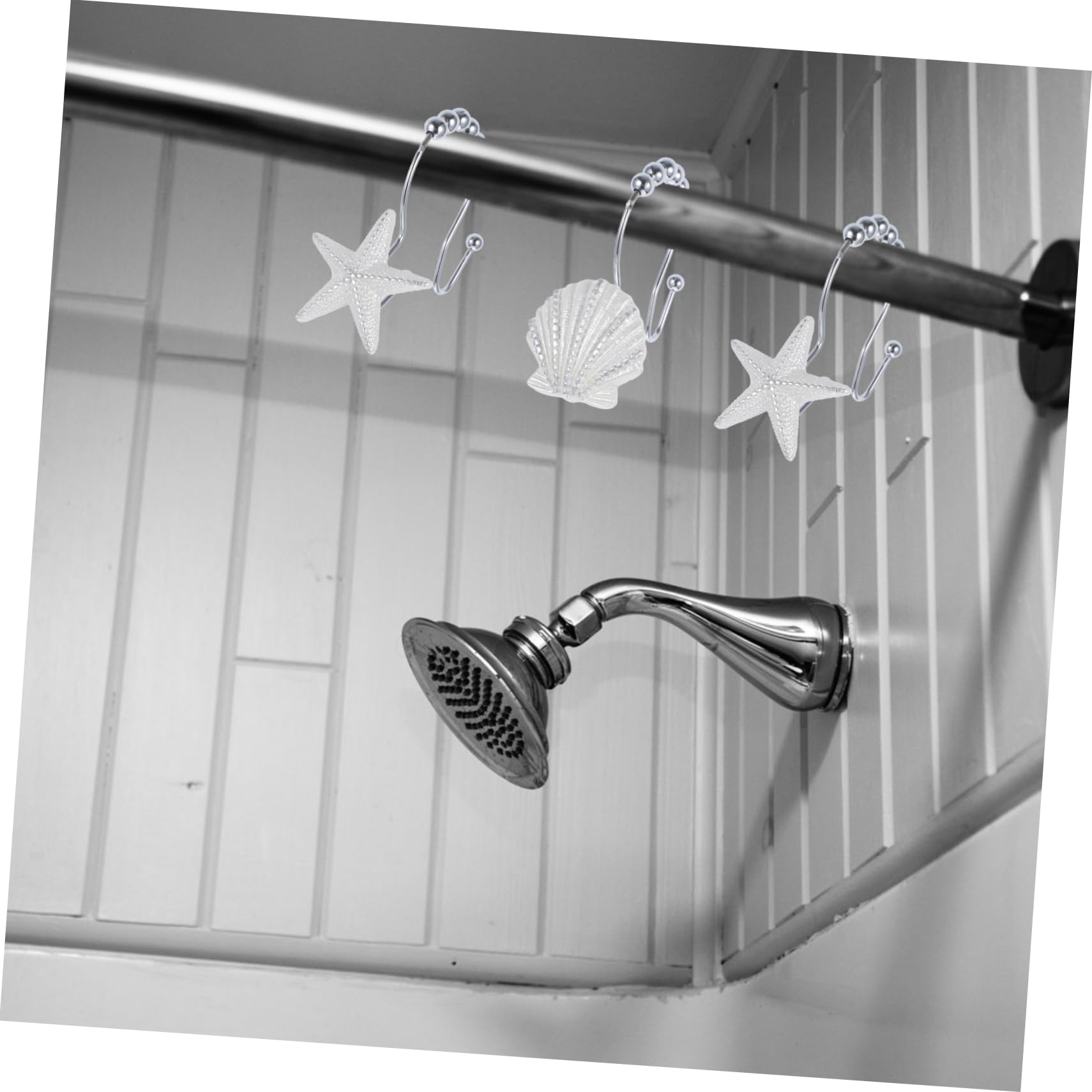 12pièces Crochets De Rideau De Douche Avec Motifs Hippocampes Coquillages Thème De Océan Lot Pour Salle De Bain