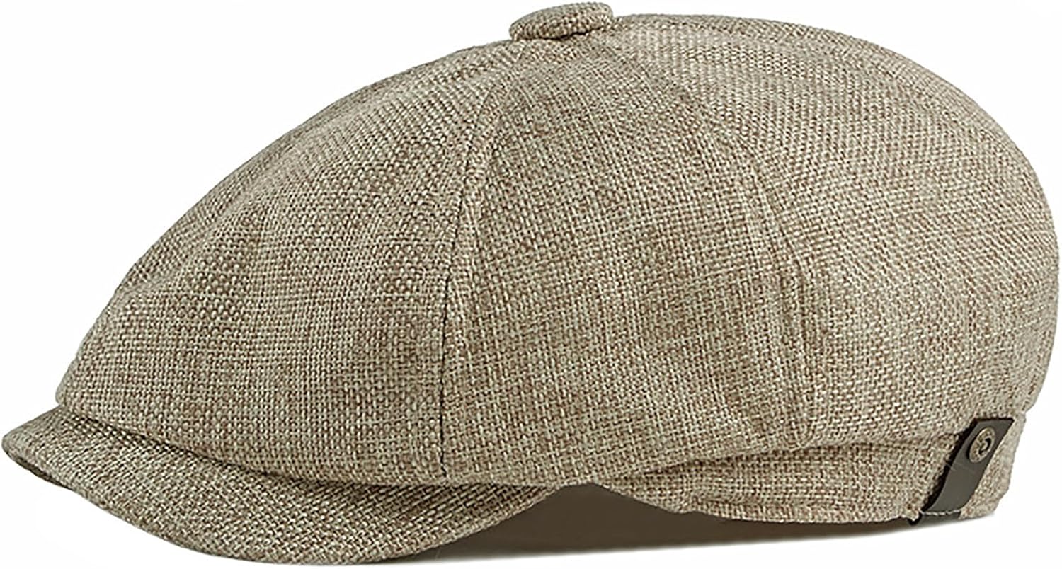 Newsboy Cap for Men 8 Panel Vintage Cabbie News Flat Gatsby Mens Hats Adjustable Linen Mens Hats