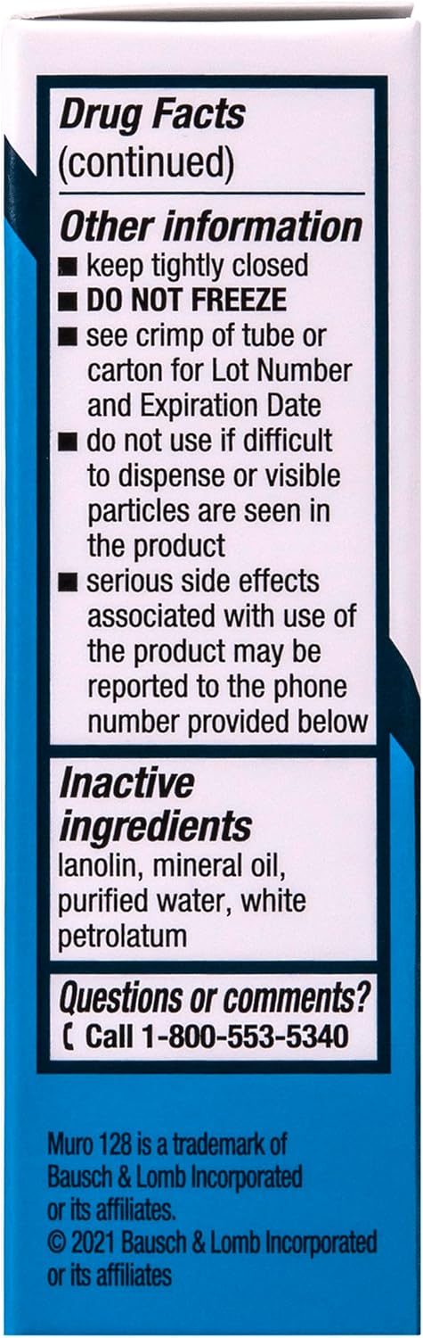 Muro 128 Ointment, Temporary Relief of Corneal Edema, Eye Care, Sodium Chloride Hypertonicity Ophthalmic 5% Ointment , 0.25 Oz (Pack of 2)