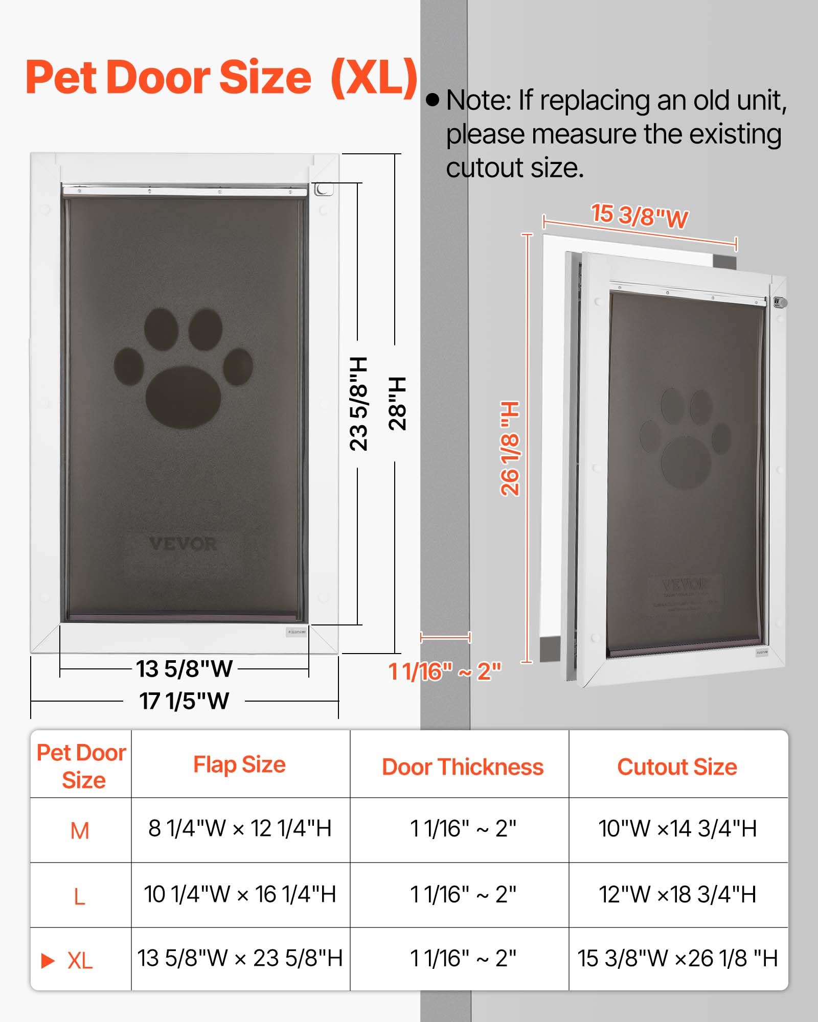 VEVOR Porte pour Animaux de Compagnie, Chatière à Triple Rabat Magnétique, Trappe pour Grands Chiens, Cadre en Métal et Panneau de Fermeture Isolé et Résistant aux Intempéries, Taille XL, Blanche