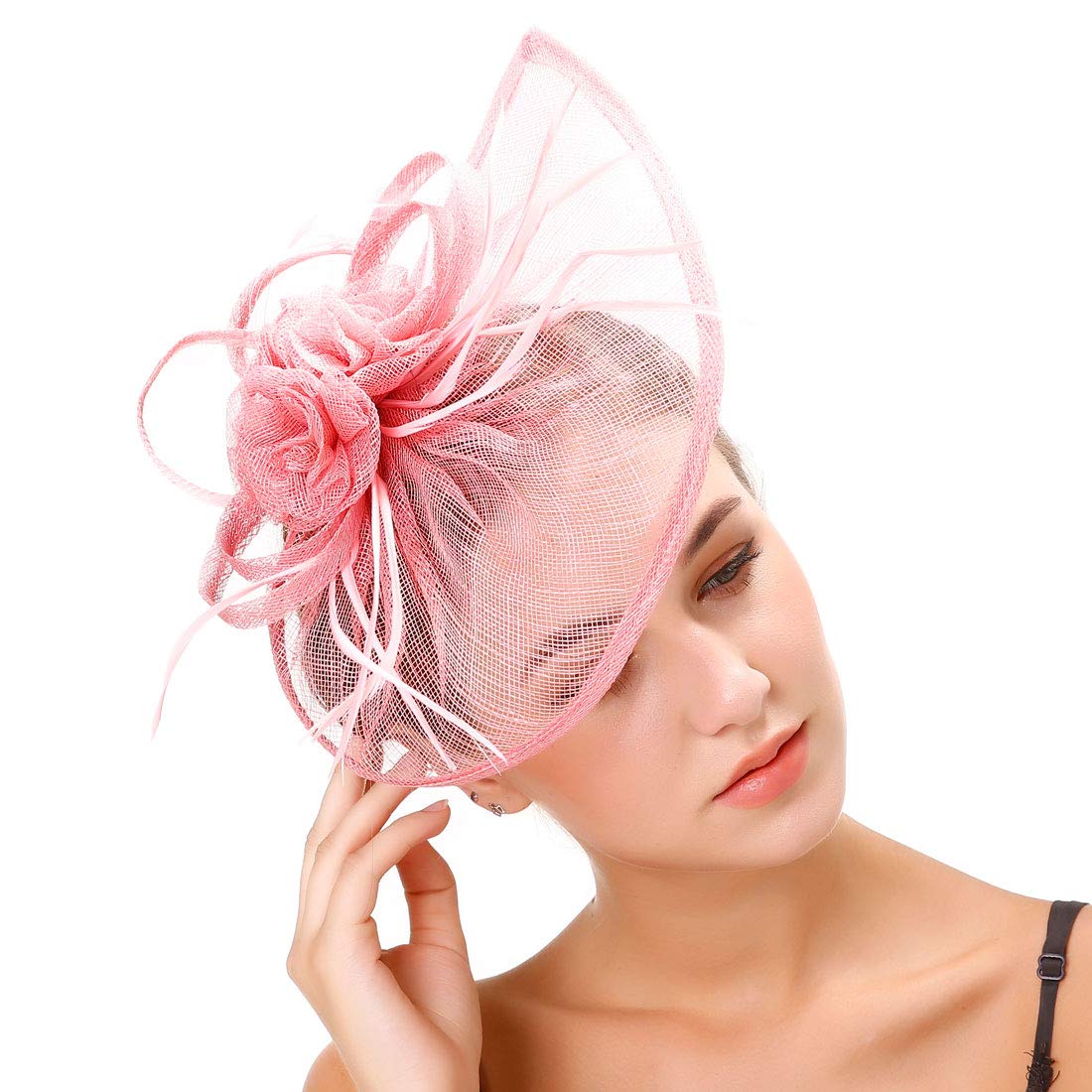 Ulalaza Women's Fascinators Hat Hair Clip Feather Wedding Bridal Cocktail Hat Derby Church Banquet for Girls