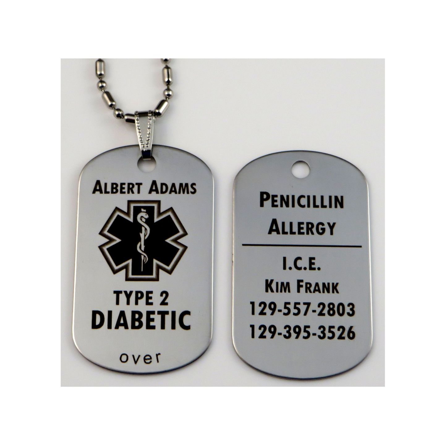 Custom Engraved Polished Stainless Steel Medical Alert ID Tag Pendant  Necklace Free Personalization
