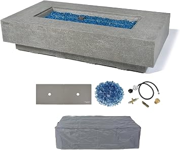 AMS Fireplace | Elementi Plus | Riviera | Rectangular Light Gray Concrete Propane Gas Fire Table Pit Liquid Propane