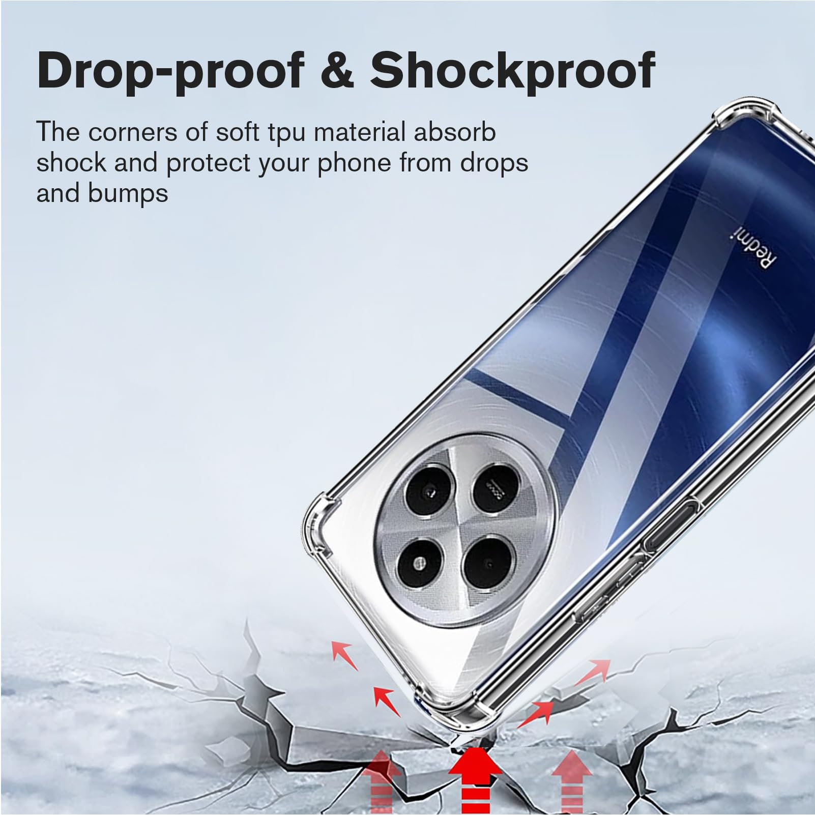 UPLAI Clear Case For Xiaomi Redmi 14C 4G/Poco C75/Redmi A4, 360° Full Body Military Grade Shockproof Cover With Built-in Screen Protector, Ultra Thin PC Soft TPU Bumper Case. Blue - View #2