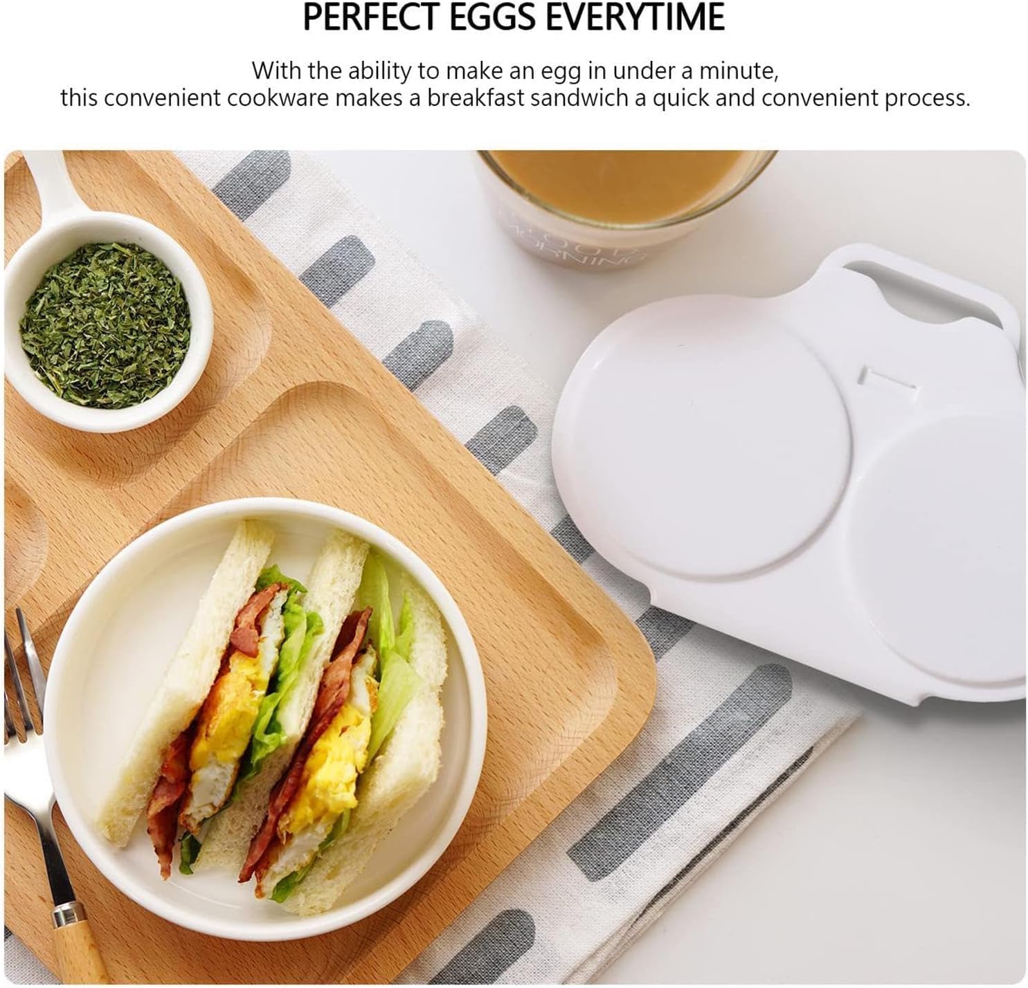 White Egg Poacher, Microwave Boiler Poacher, Poacher, 2 Cavity Nonstick Poached Egg Maker With Lid, Egg Poacher Microwave Egg Cooker, Double Drain Poached Egg Cups, (5 * 1.9in)