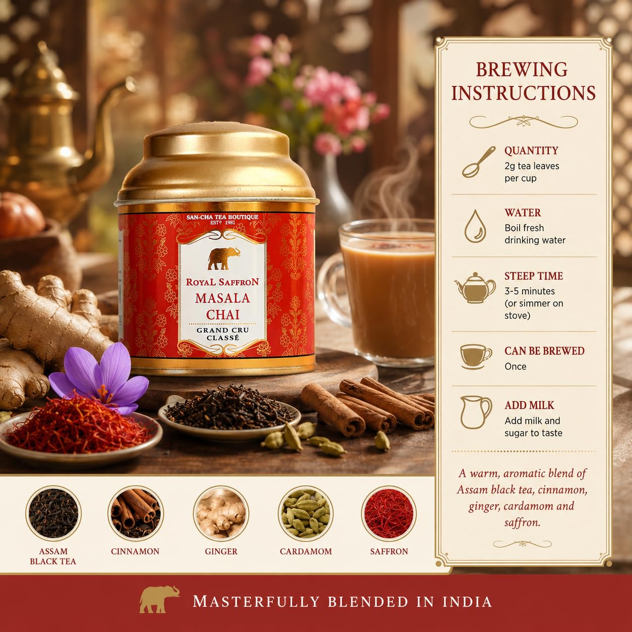 Sancha Tea Boutique, Royal Saffron Masala Chai, 50g Loose Leaf