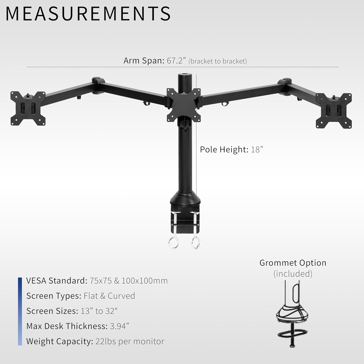 VIVO Triple Monitor 23 to 32 inch LED LCD Clamp-on Desk Mount, Heavy Duty Articulating VESA Computer Stand, Holds 3 Screens, Fully Adjustable for Home Office Workstation, Black, STAND-V103