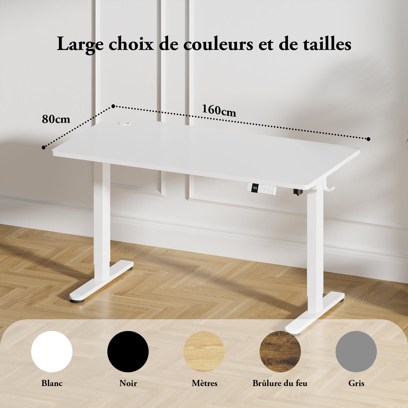 Devoko Bureau Assis Debout Électrique 160×80cm, Bureau Électrique avec Chargeur Type-C Organiseur de Câbles et 3 Positions Mémorisables Réglable en Hauteur pour Bureau, Télétravail, Blanc