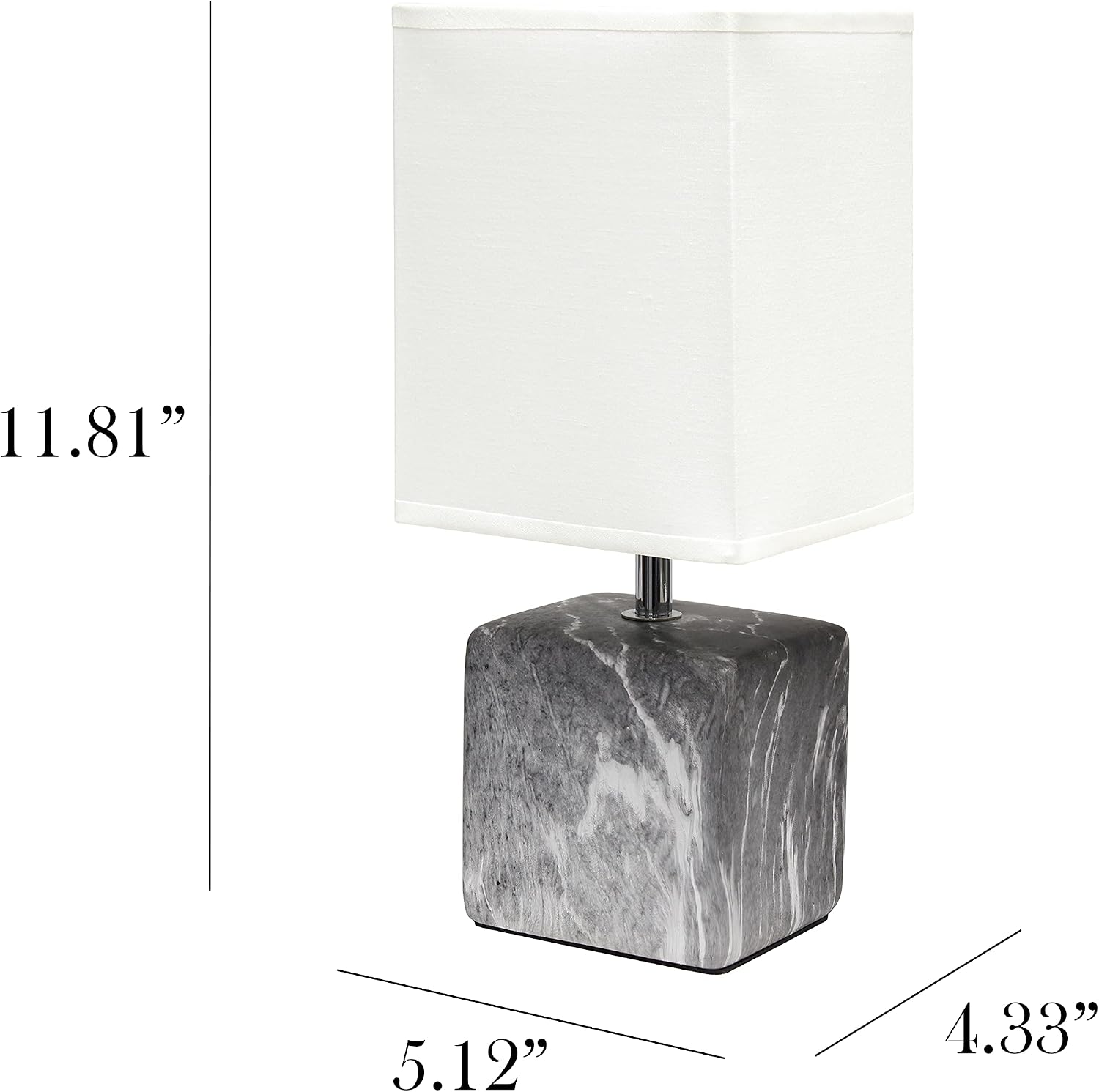 Simple Designs LT2071-BAW Gray Black Petite Marbled Ceramic Bedside Mini Table Lamp with White Fabric Shade… image 3