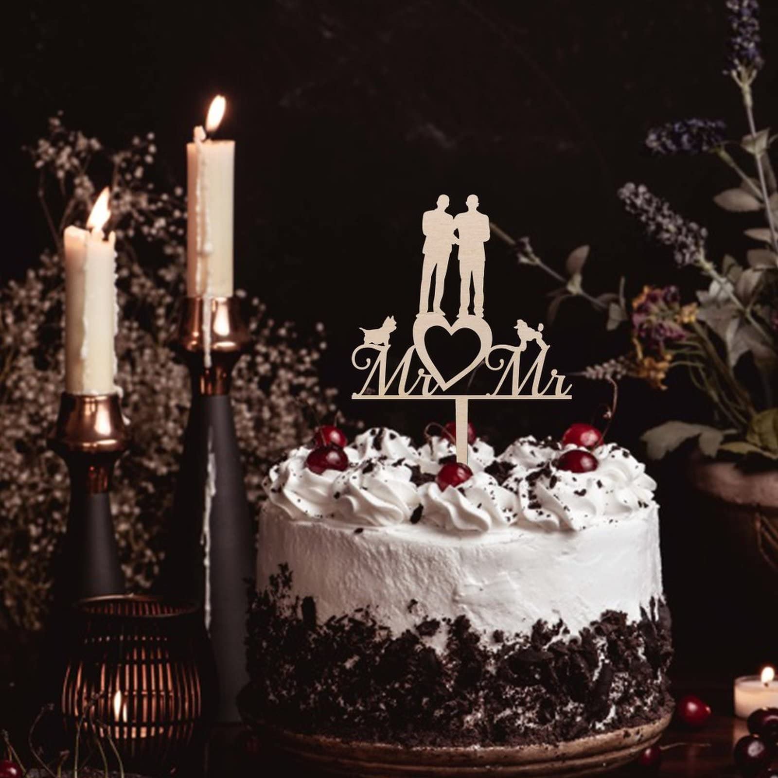Personalized Mr & Mr Wedding Cake Topper – Acrylic Moon & Stars Design For LGBT Weddings, Anniversaries