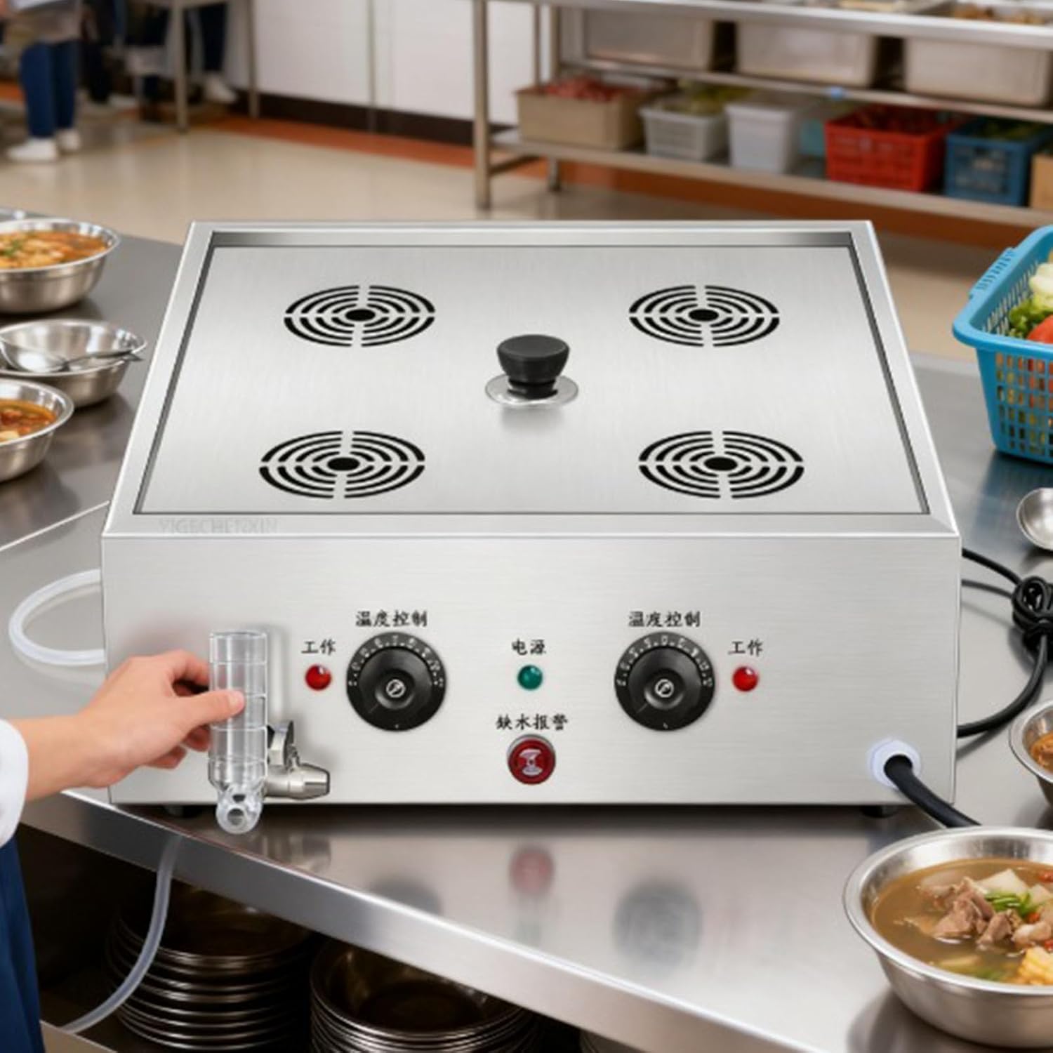 Electric 4000W Restaurant Food Steamer Household Portable Stainless Steel Steamed Bun Machine Four Holes Commercial Food Warmer Easy to Clean,4 Holes
