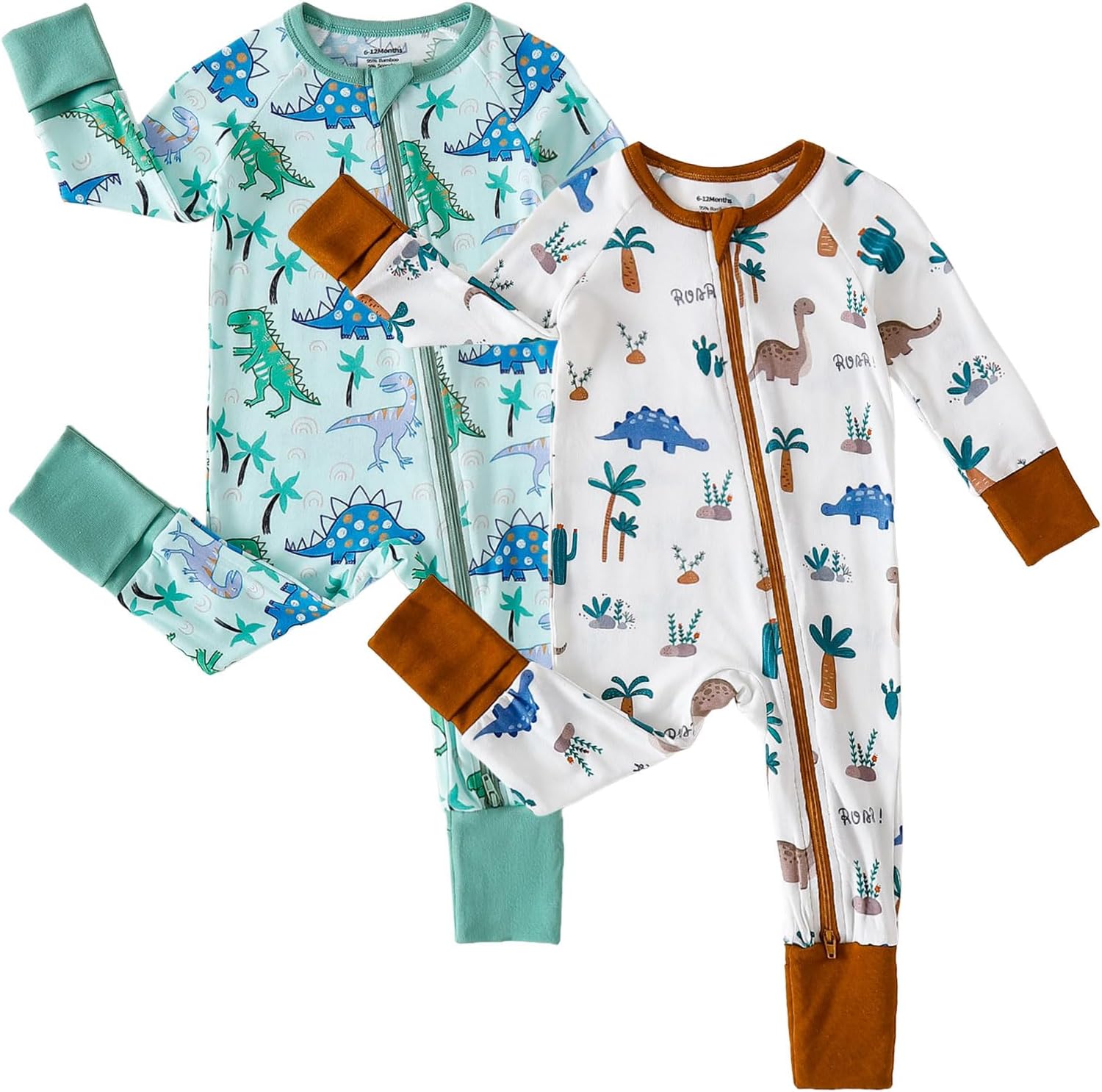 DEFAHN Baby Footless Pajamas Rayon from Bamboo 2Pcs Long Sleeve Romper Jumpsuit with Mitten Boy Girl 2-Way Zipper Sleeper PJs