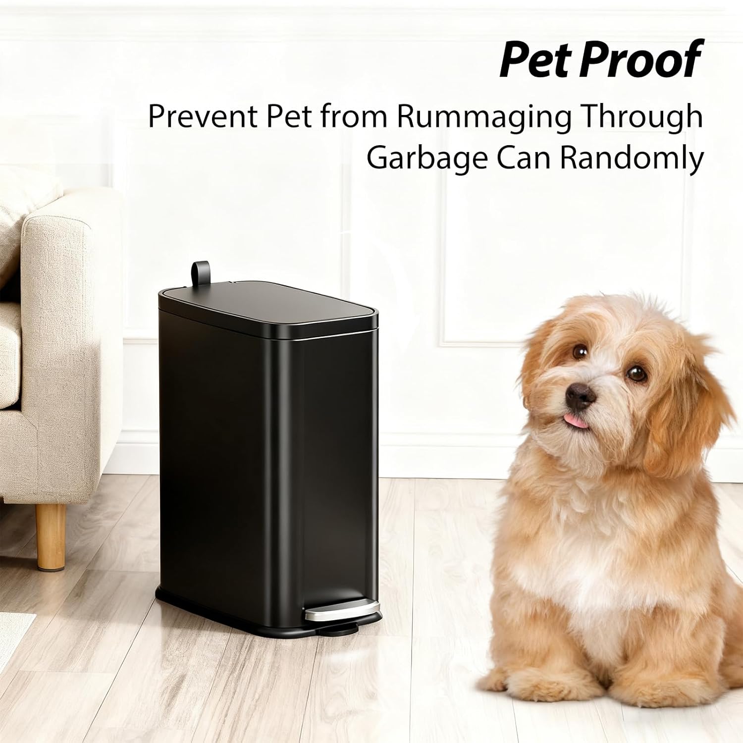 1.6 Gallon Step Pedal Small Trash Can with Lid, Soft Close, Black Stainless Steel Garbage Can, Removable Inner Bucket, Includes 60 Trash Bags, Slim Narrow Space Saving for Bathroom, Bedroom