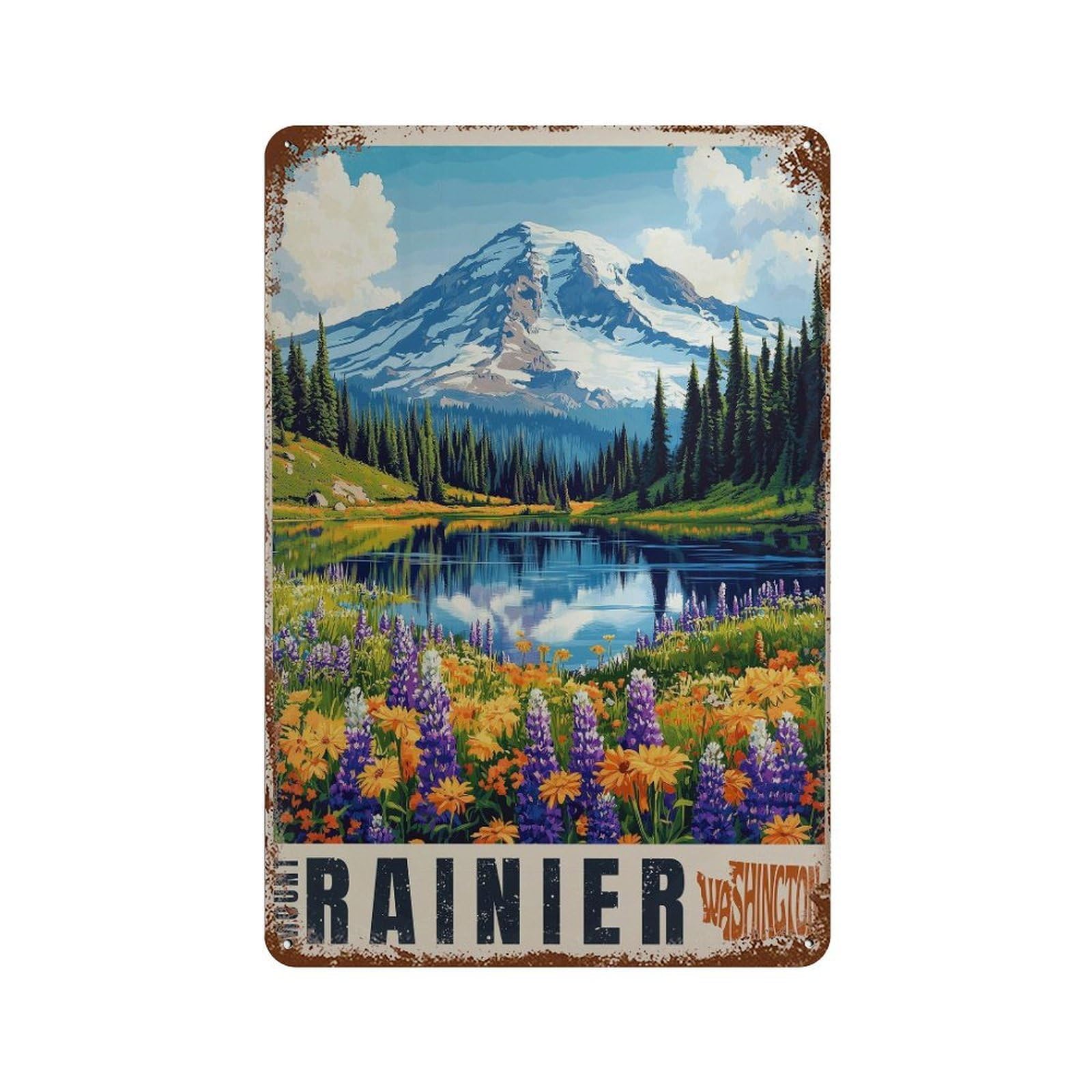 xiaoxiaoshen Mount Rainier Travel Washington Wall Decor Art Metal Tin Poster Modern Home Decor Art Home Bar Shop Decorations Vintage Sign 30x20cm
