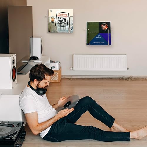 Miniatura 4 de MyGift Moderno estante de almacenamiento de discos de vinilo de alambre de metal, soportes para discos de vinilo colgantes, estantes flotantes para