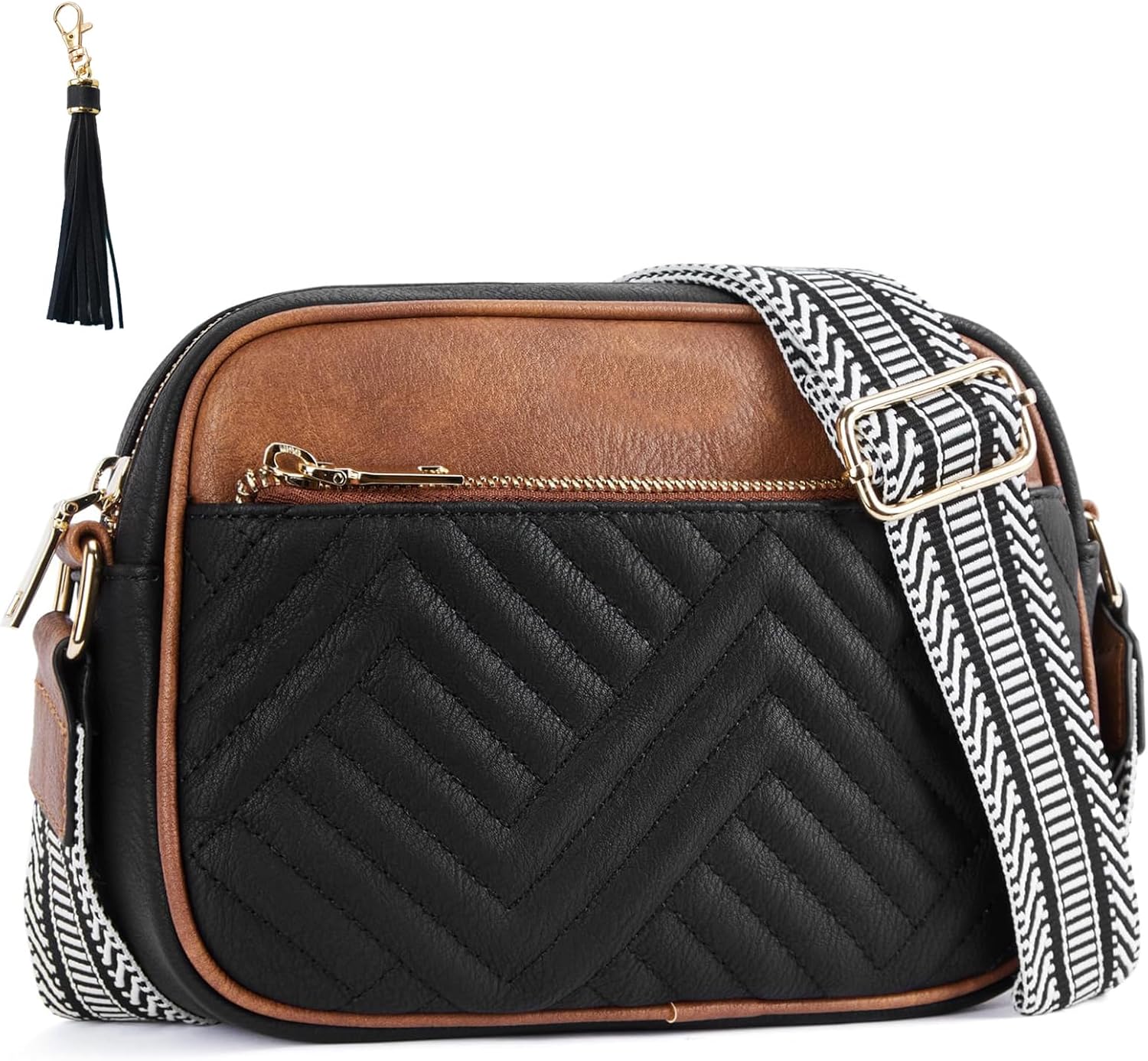 Fashion Crossbody Bags for Women Vegan Leather Quilted Crossbody Purses Shoulder Bag with Wide Strap