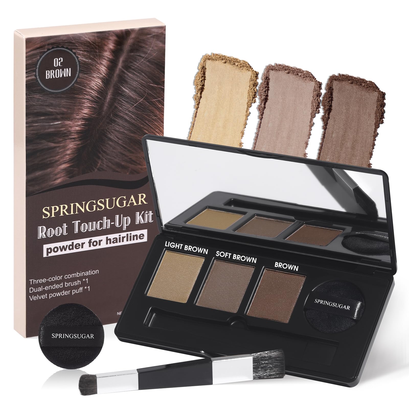 Root Touch Up Hair Color, 3 Color Blendable Hairline Powder for Gray Coverage Root Cover Up & Thinning Edges