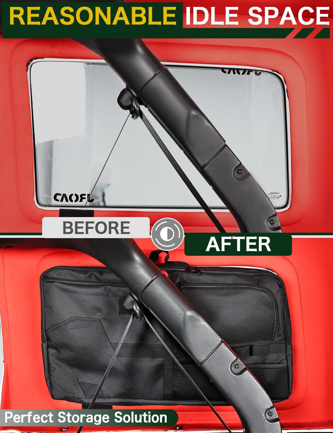 JROAD Rear Side Window Storage bag Compatible With 2018-2024 Jeep Wrangler JL 4-Door Cargo Suction Organizer Storage