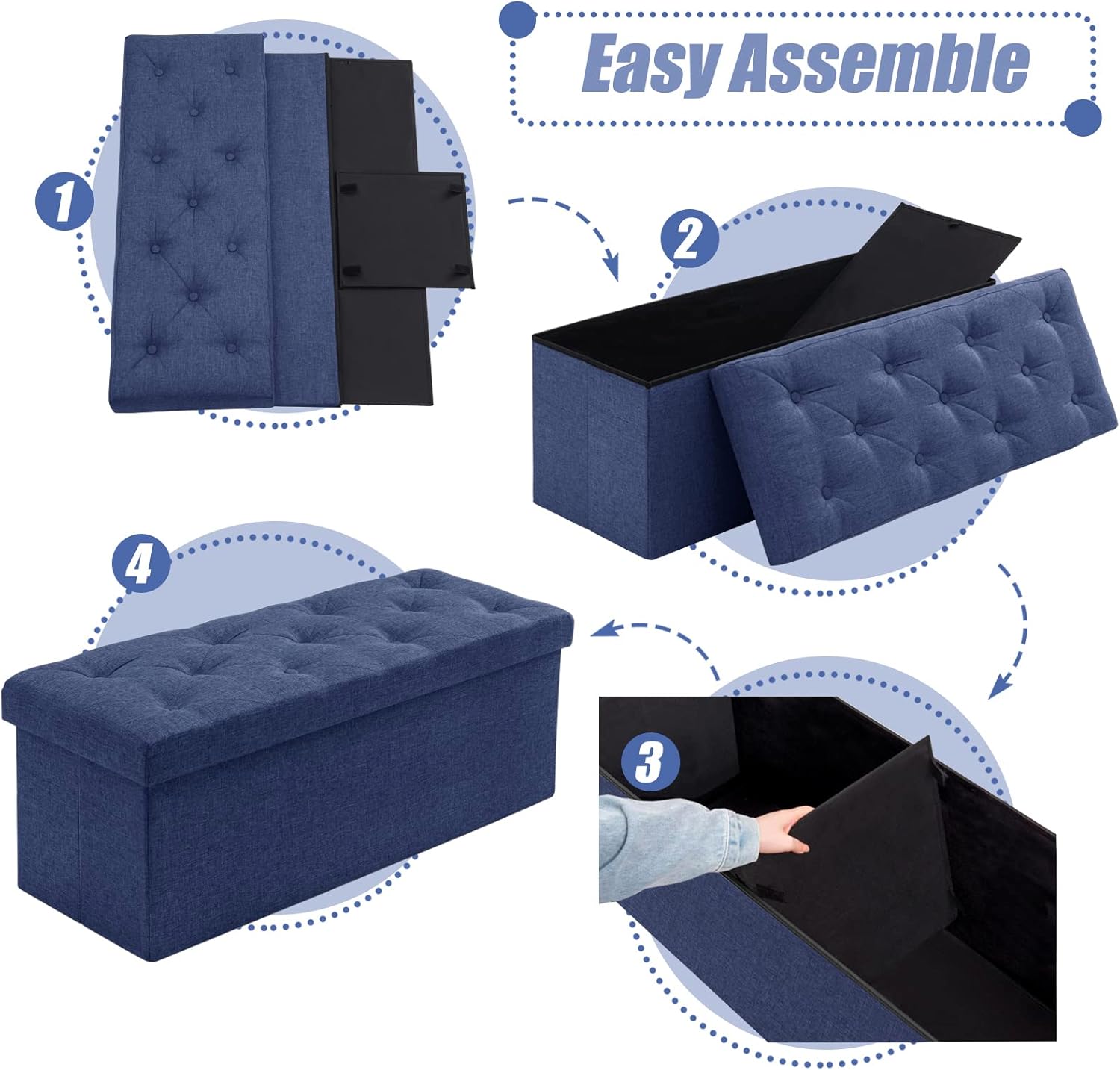 BRIAN & DANY 43 Inches Ottoman with Storage, Linen Storage Ottoman Bench, End of Bed Benches, Folding Ottomans for Bedroom, Living Room and Entryway (Blue) - Image 4