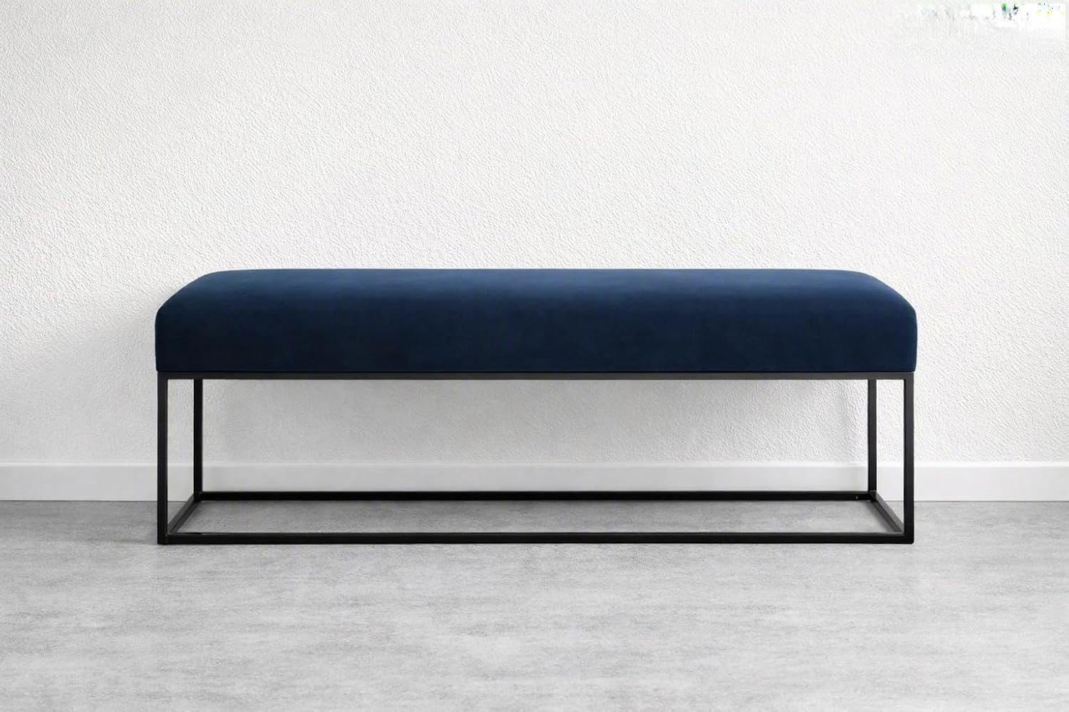GIANTEX Upholstered Entryway Bench with Shoe Storage Rack | Navy Blue Velvet Padded Seat Bench with Strong Black Metal Frame for Bedroom, Living Room, Hallway, Foyer, Dressing Room & Bed End | Blue-image-31