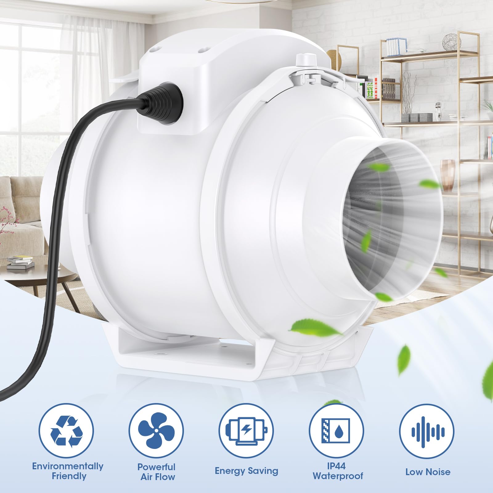 4" Inline Duct Fan With EC Motor - 185 CFM, Quiet Booster Fan For Bathroom, Grow Tent, Ventilation