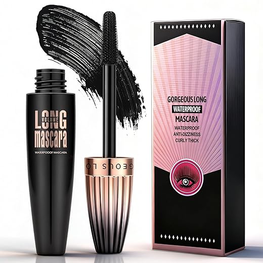 2 in 1 Mascara de Pestañas Negra HOUSN Resistente al Agua de Larga Duración Kit de 4D Máscara Pestañas de Fibra Seda+Delineador Líquido,Extensión Espesante Mascara,Delineador de Ojos Prueba de Mancha