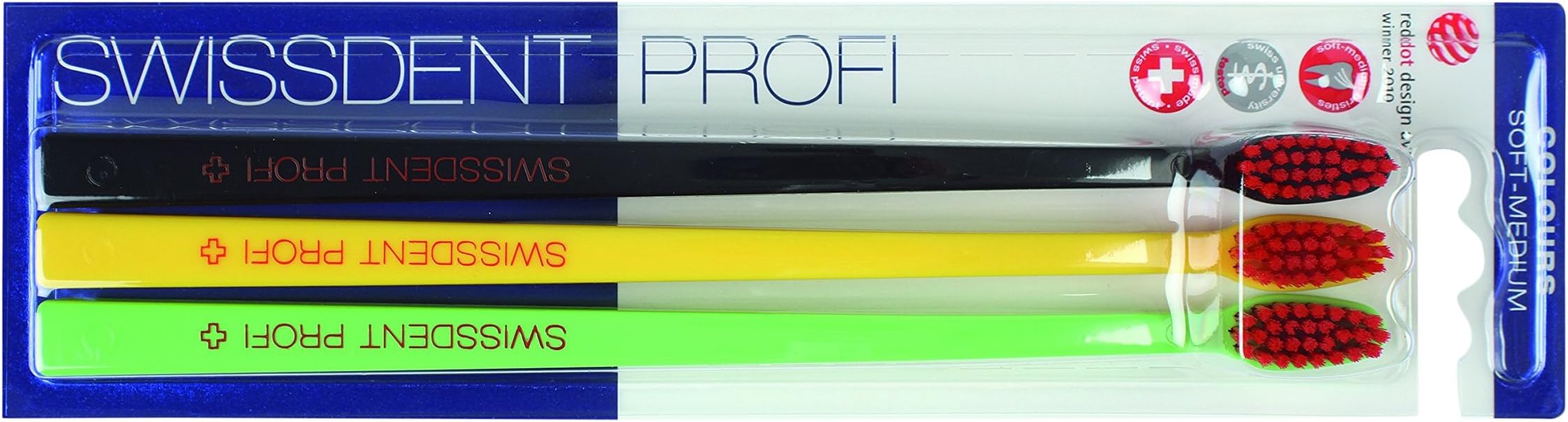 Profi Colours Toothbrush Trio-Pack (Black, Yellow, Green)