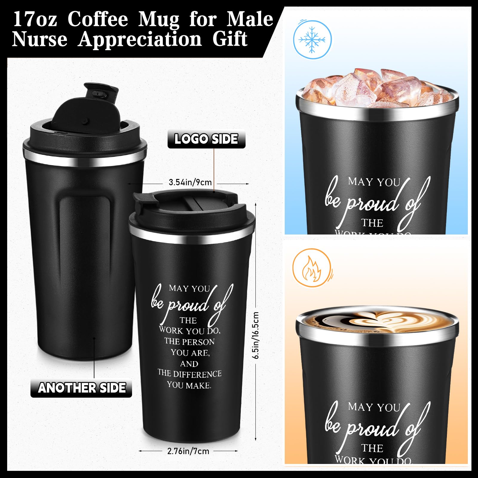 Pickmesh 3 Pcs Male Nurses Gifts Set 2026 CNA Week Gifts 17 oz Coffee Tumbler A5 Leather Journal with Ballpoint Pen Nurse Graduation Gift for Men Nursing (Black)