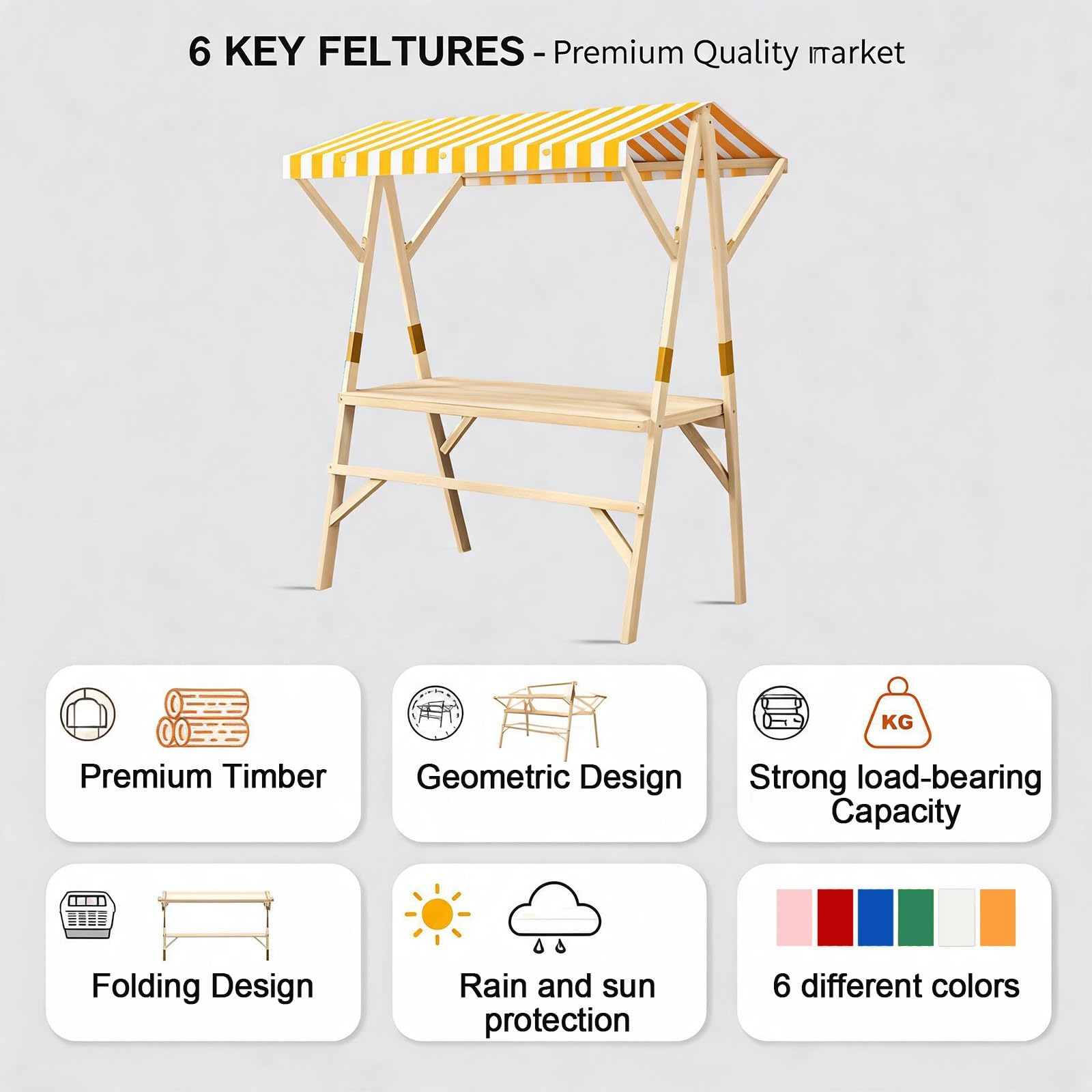 Stand for Feria Plegable Madera for Promociones, Carrito de Venta Ambulante for Exteriores, Expositor Portátil for Ferias de Artesanía y Eventos Al Aire Libre(Orange,59x24x79in/150x60x200cm)