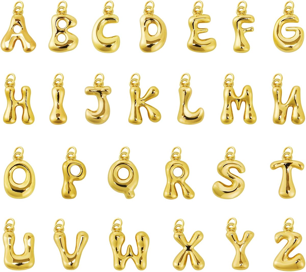 26 colgantes de letras del alfabeto A-Z rellenos de oro de 18 quilates para hacer joyas, cuentas con colgante de letra inicial de oro grueso, colgantes de purpurina de burbujas de moda para mujer, pulsera, collar, gargantilla