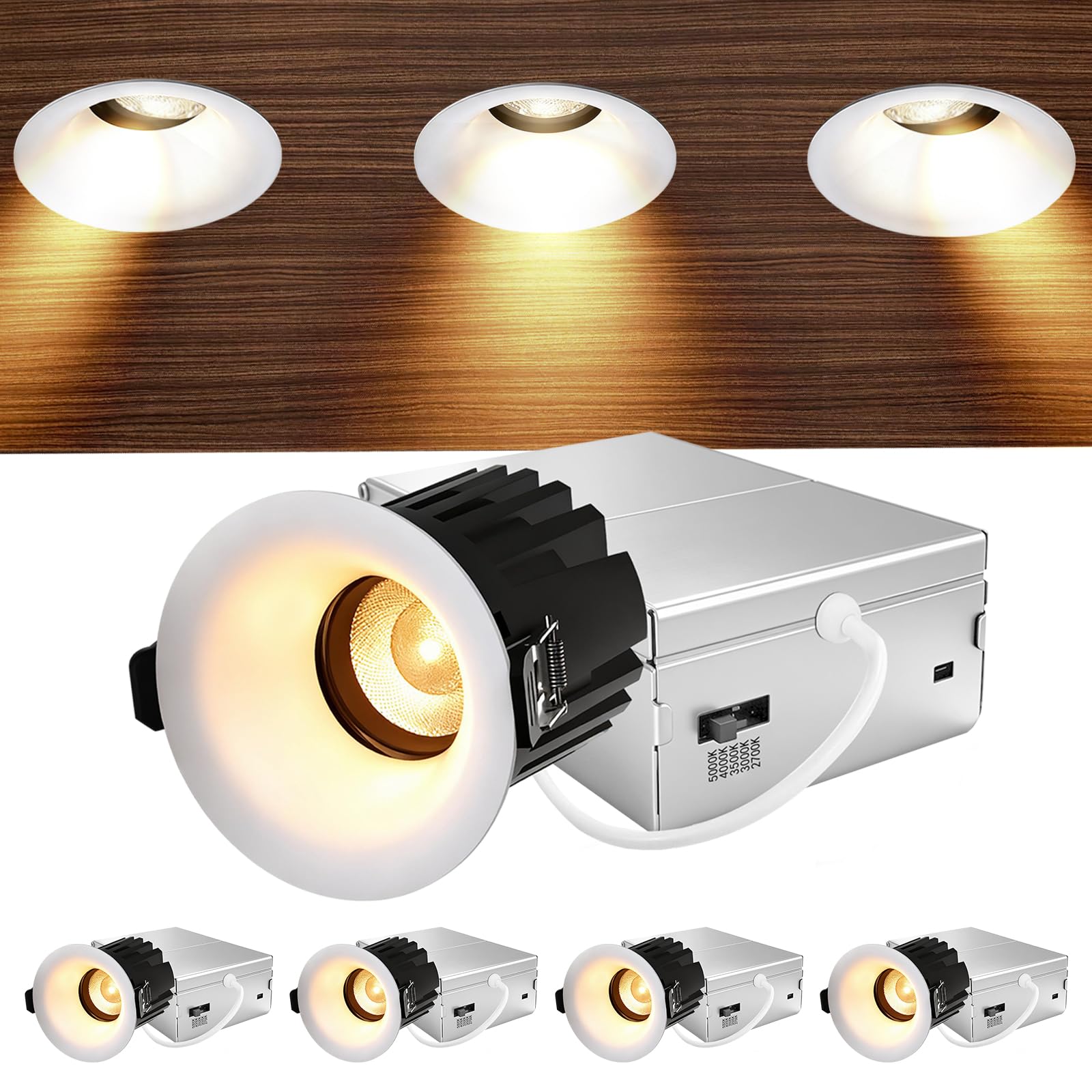 Sublimation 3-Inch Gimbal Recessed Light, 360° Rotatable & 60° Tiltable Lens, 5 CCT Flicker-Free Dimmable, Waterproof Glare-Free LED Can Light for