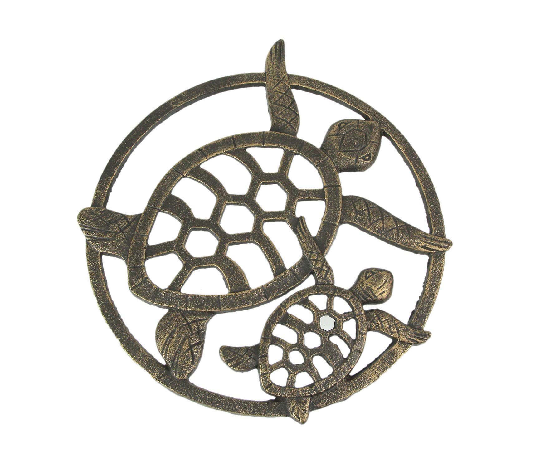 Zeckos Charming Seaside Coastal Charm: Antique Bronze Finished Cast Iron Sea Turtles Wall Décor Hanging - 12.75 Inches High - Nautical Elegance for Your Home