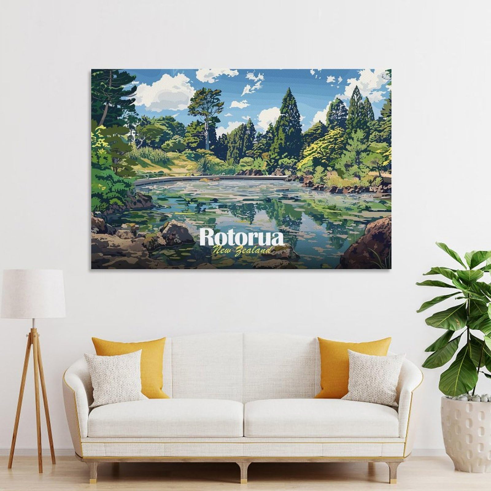 Junmoney Unframe-Style-1 Decorative Wall Artwork Rotorua, New Zealand Landscape, 24X36inch(60X90cm), For Sofa Walls, Lounge Or Home Corners, Modern Wall Decor For Cosy Interiors