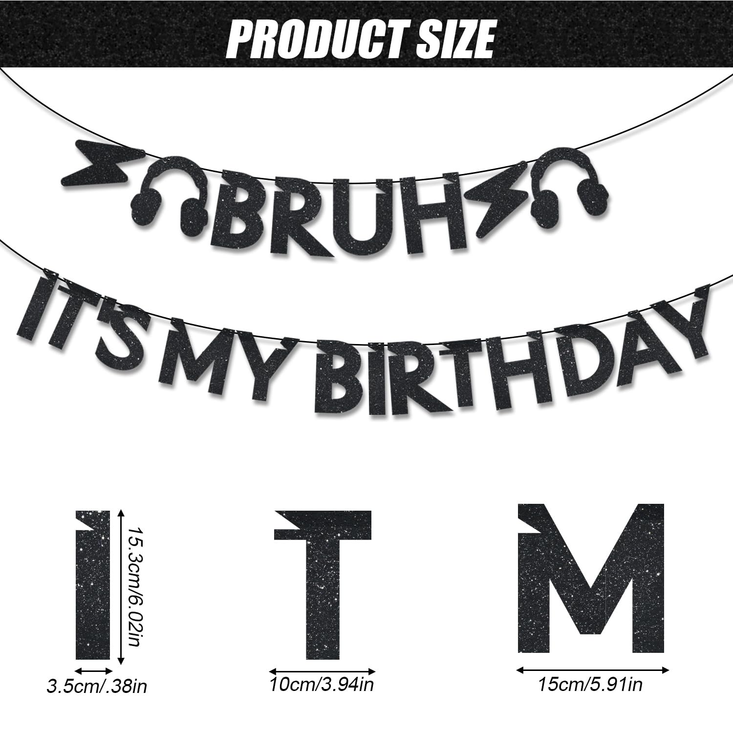 Black Glitter "Bruh It's My Birthday" Banner - Funny Birthday Party Decorations For Kids & Teens - View #4