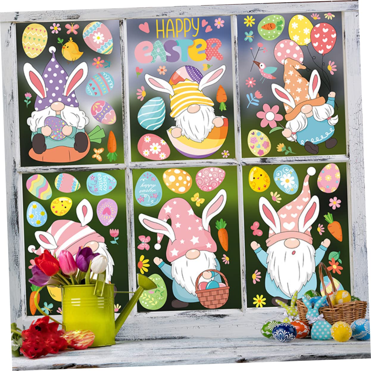 Alipis 5 Ensembles Autocollant Mural De Pâques Flocon De Neige Œuf Lapin De Dessin Animé Décor D'autocollants De Porte De Noël Fenêtre Film Nains Verre De Pâques Stickers Pvc