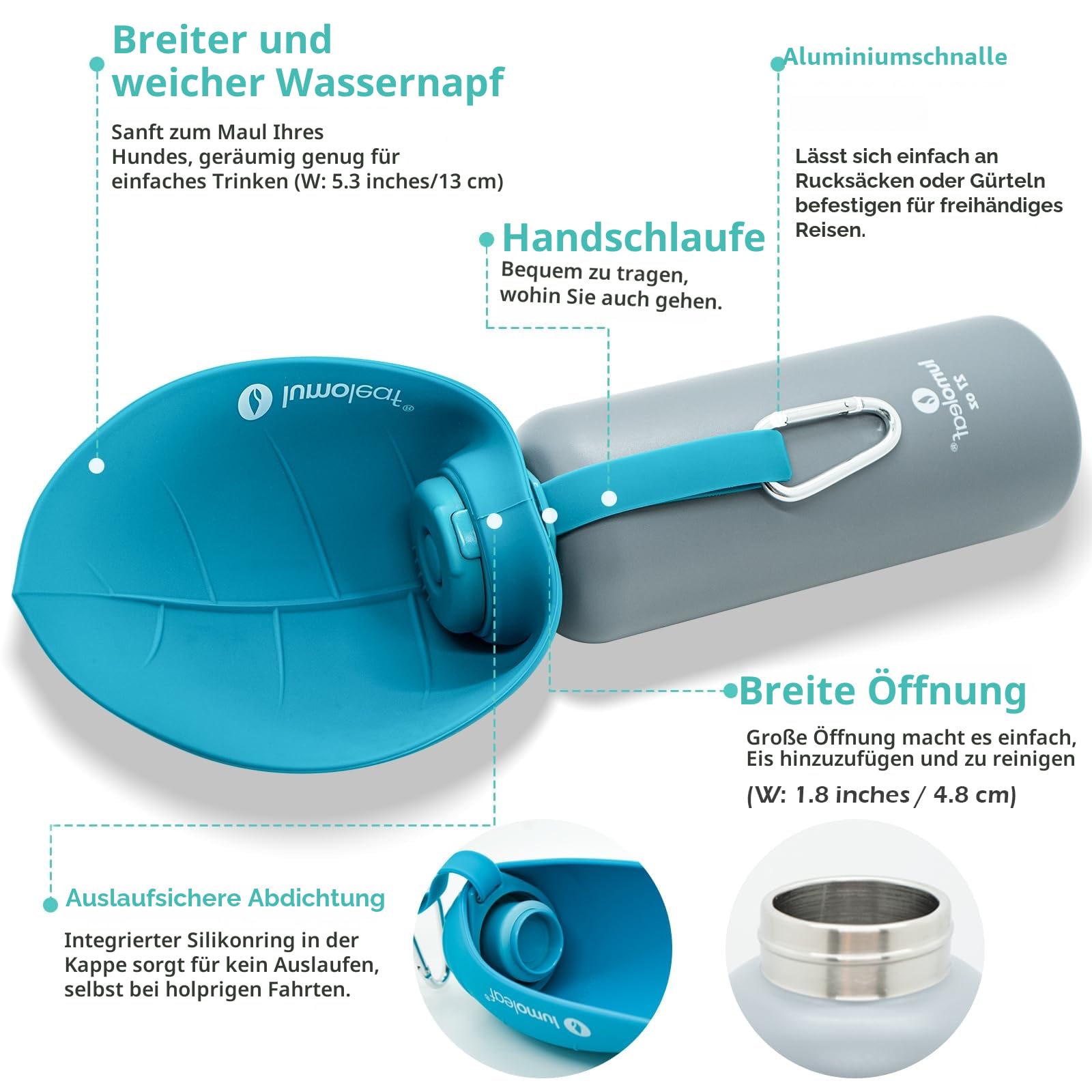 LumoLeaf Isolierte Edelstahl-Wasserflasche für Hunde, 800 ml – Hält Wasser stundenlang kühl oder warm, Langlebig & Tragbar für Reisen, Breite Öffnung für Einfaches Befüllen & Reinigen (Bleu, 800 ml)