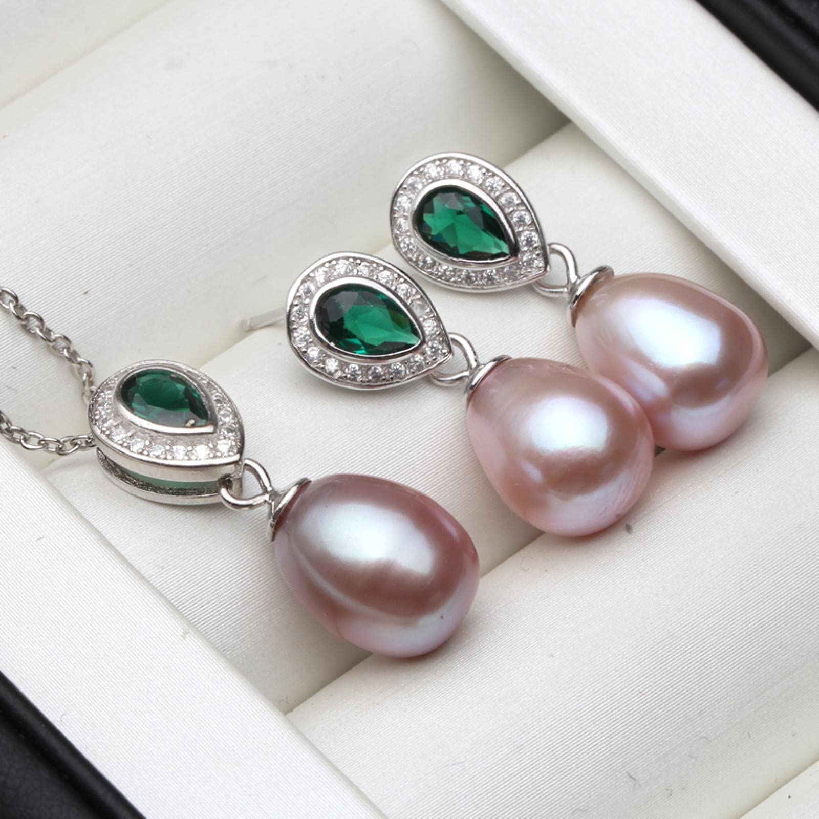 925 Sterling Silber Halskette Natural Pearl Schmuck Sets Für Frauen Böhmische Ohrstecker Saphir Anhänger
