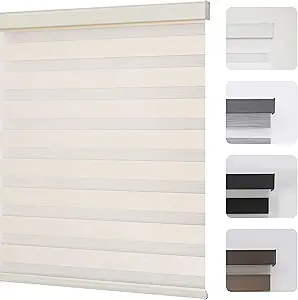 Joydeco Cordless Zebra Blinds for Windows, Dual Layer Light Control Window Blinds with Light-Proof Aluminum Cover, Free-Stop Roller Shades for Home & Office (Beige,72" W x 75" H)