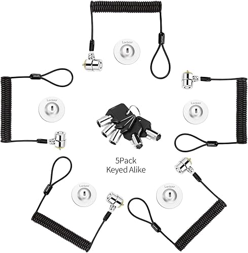 Paquete de 5 unidades de bloqueo de cable con llave igual, kit de bloqueo de cable para laptop, 5 teclas de 6.2 pies para monitores, laptops,